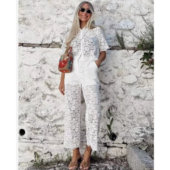 Zara White Lace Jumpsuit - Picture 1 of 7